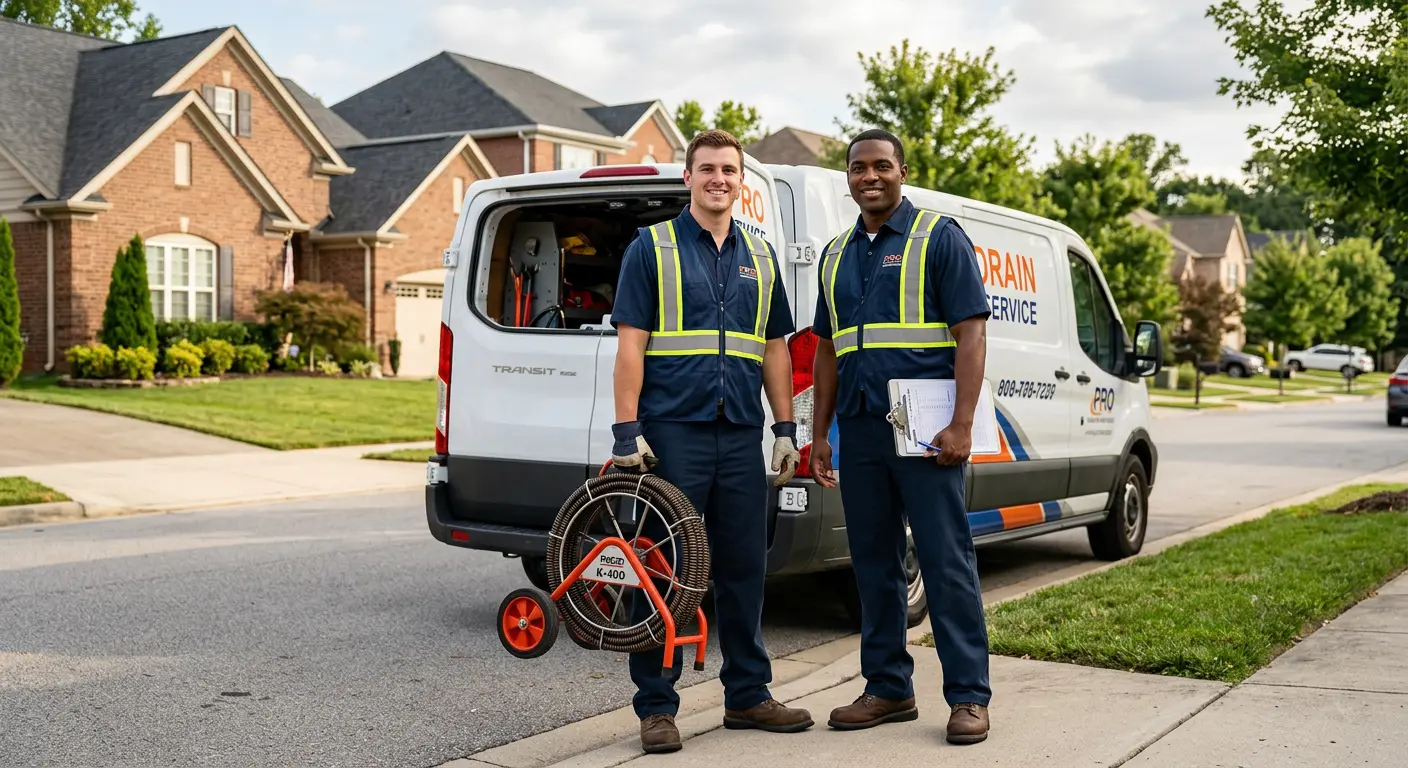 Sewer and drain service team with equipment ready for work in Wildwood