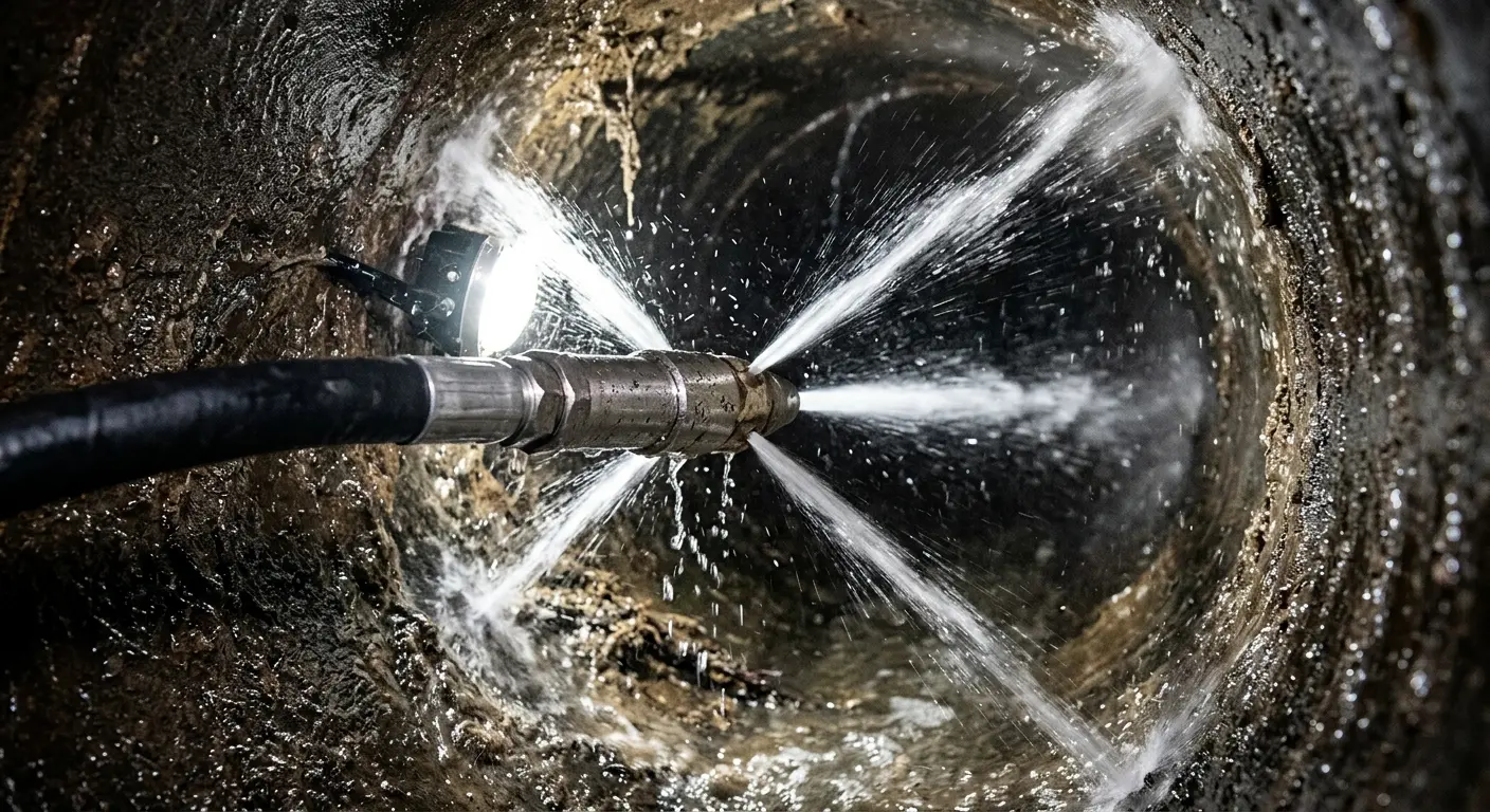 High-pressure hydro jetting nozzle cleaning sewer pipe for Trenchless Sewer Repair in Wildwood